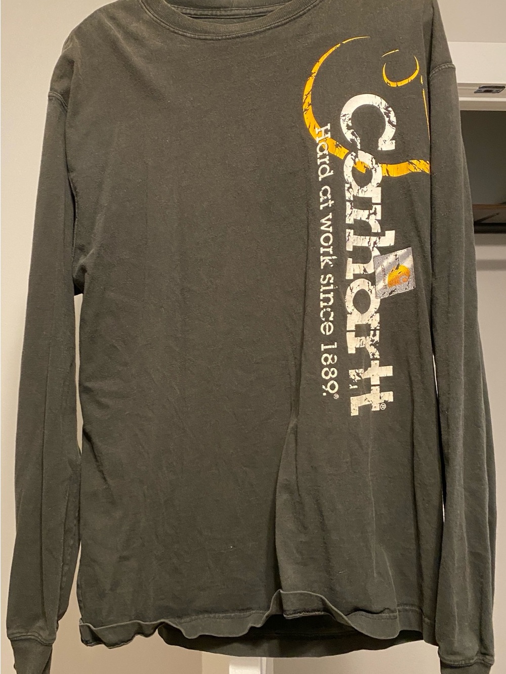 Carhartt Long-Sleeve Logo Tee in Black with Yellow Accent